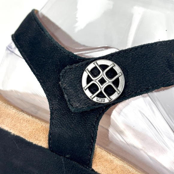 Ugg Veva Black Nubuck Leather Ankle Strap Wedge Sandals Size 8 - Picture 12 of 14